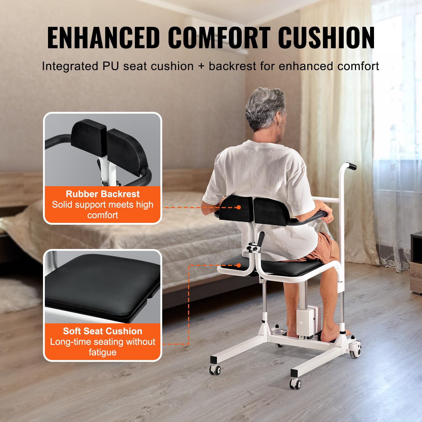 VEVOR Fauteuil Roulant Élévateur Patient, Siège Divisé 180°, Fauteuil Transfert Patients Électrique, Charge 100 kg, Bassin de Lit, Roulettes Pivotantes Verrouillables, pour Personnes Âgées Handicapées