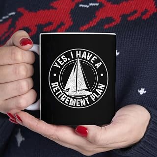 Sailing Retirement Gift Sail Boat Boating Retired Sailor BlackMug, Tea Mug, Tea Cup, Coffee Cup