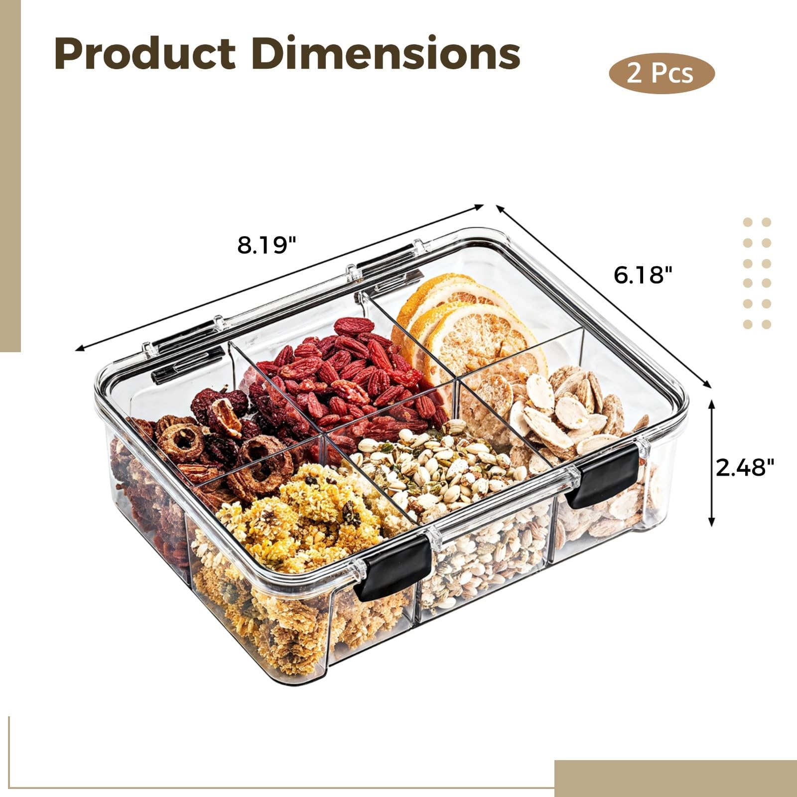 Lot de 2 boîtes à goûter, 6 compartiments faciles à ouvrir, réutilisables avec couvercles sécurisés