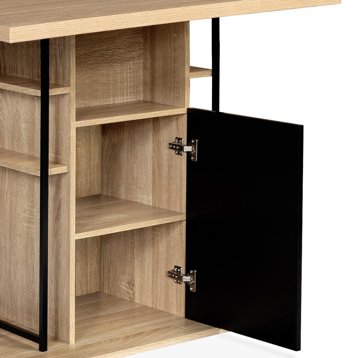IDMarket - Ilot central UGO 110 cm bois noir et imitation hêtre avec rangements design industriel