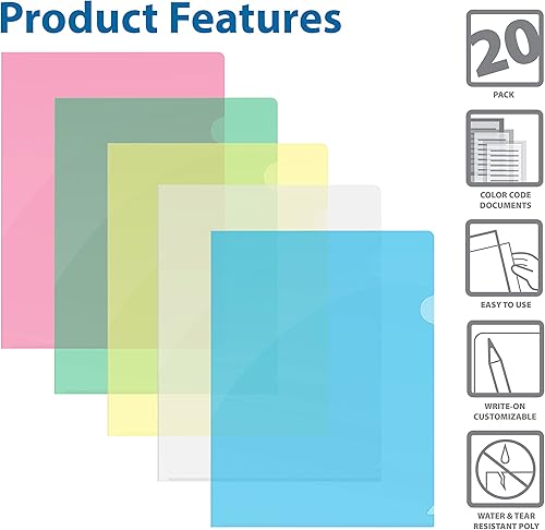 Miniatura 3 de Better Office Products Bolsillos de polietileno para proyectos, fundas de plástico para papel tamaño carta, 5 colores translúcidos, carpetas de