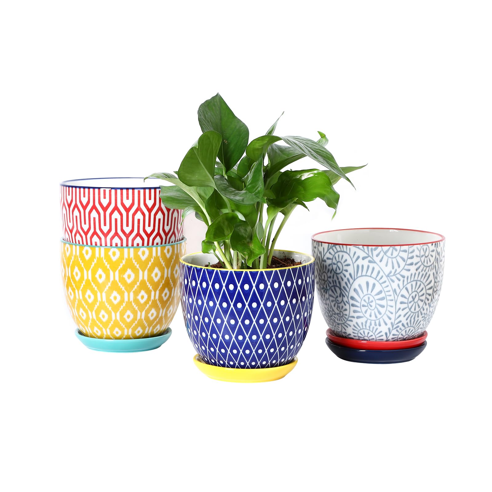 Selamica Ceramic Plant Pots, 5.6 Inch Flower Pots for Indoor Plants, Planters with Drainage Hole and Saucer, Garden Pots for Succulent, Orchid, Home