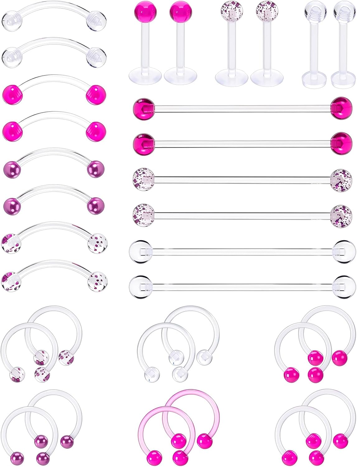 Lusofie 32pcs Piercing Retainers - Purple Plastic Piercings For Surgery Cartilage Septum Lip Eyebrow Tragus Helix Daith Retainers For Surgery Work Sports