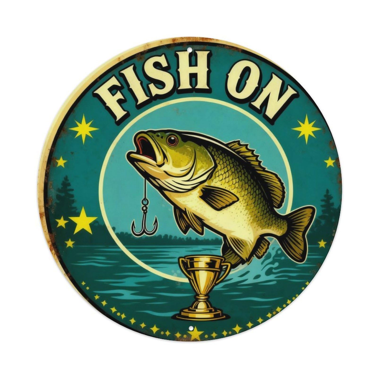 Fish On Fishing Sign Metal Tin Sign Plaque