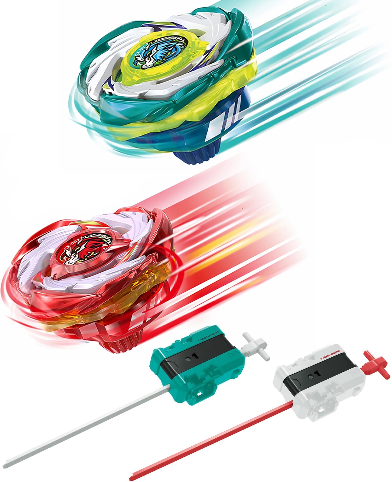 Bey X CX-07 Battling Tops Starter and CX-00 Metal Coat Red 2 Spinning Tops with 2 Winder Launchers Combat Battling Game Set, Kids Toys Birthday Gift Ideal for 6+ Years Old Boys