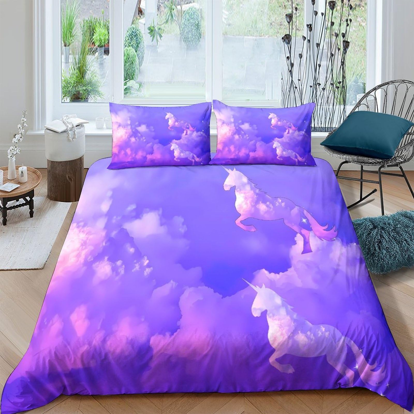 Ctjqhvkz Style-3 3D Printed Purple Cloud Unicorn Fitted Sheet Microfiber Soft Anti-Slip Fantasy Mattress Cover For Bedroom Guest Room Single（135X200cm）