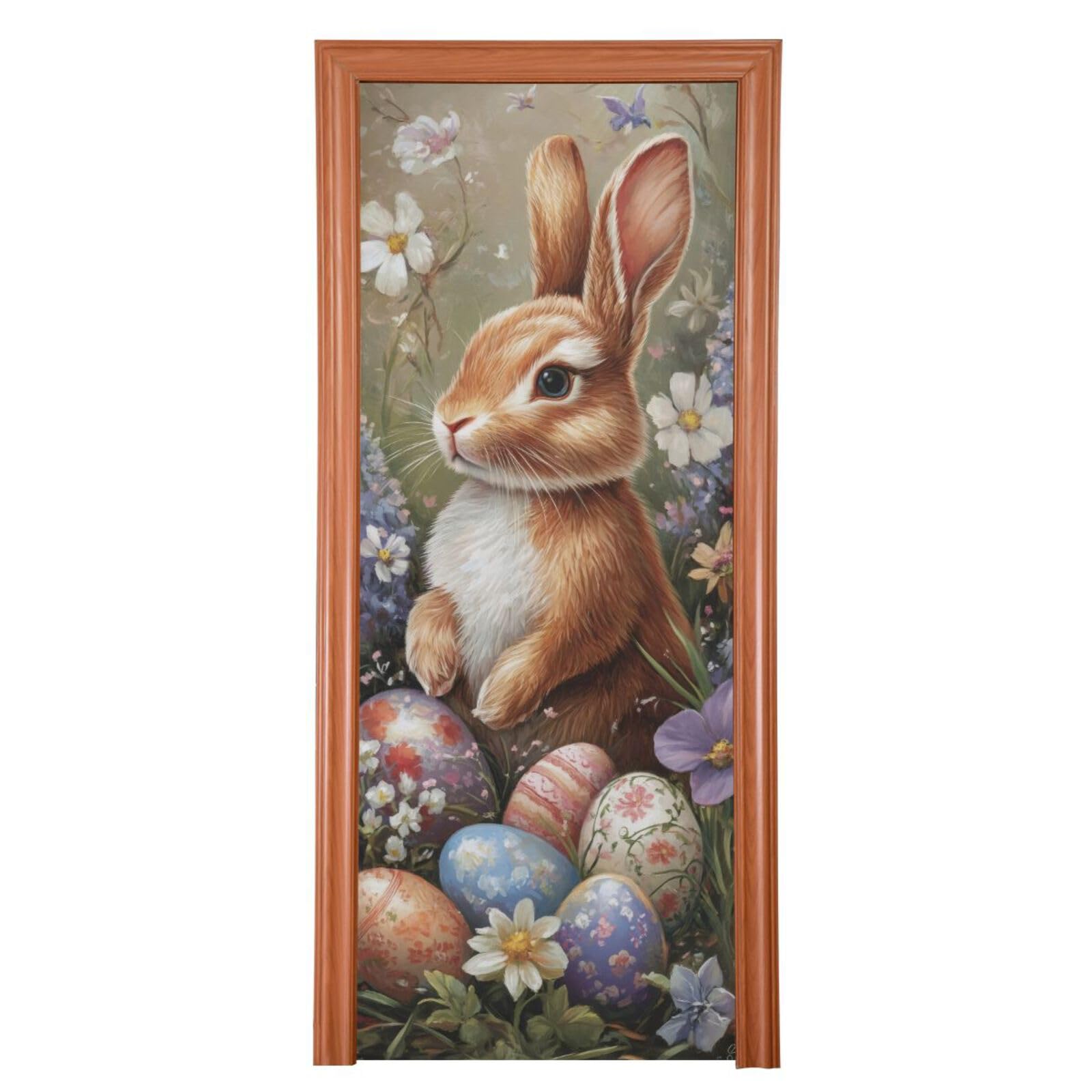 FLildon Easter Bunny Floral Eggs Door Cover Decoration, Party Accessory Porch Decor for Festive Ornament Room Door Covers 32 x 79 Inch