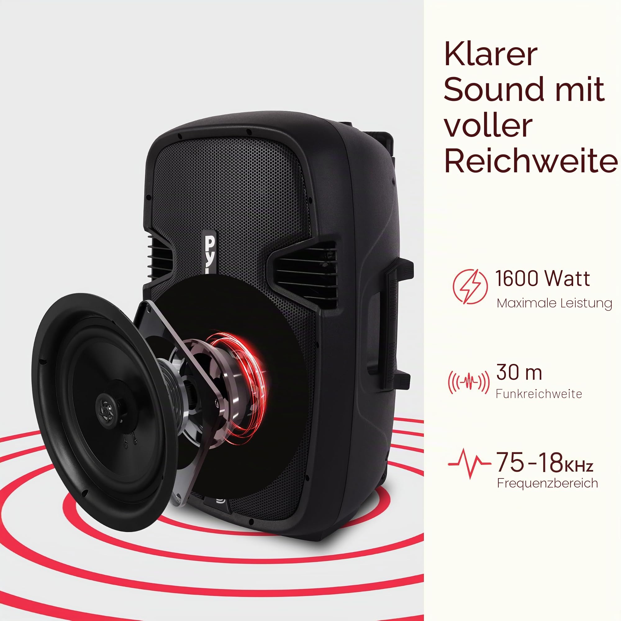 Pyle Partybox, Bluetooth Lautsprecher Groß- Trag & Rollbar, Musikbox mit 2 Mikrofone & Fernbedienung, 1600 Watt mit Eingebaute, Wiederaufladbare Batterie, Boom Box für Innenn & Aussen