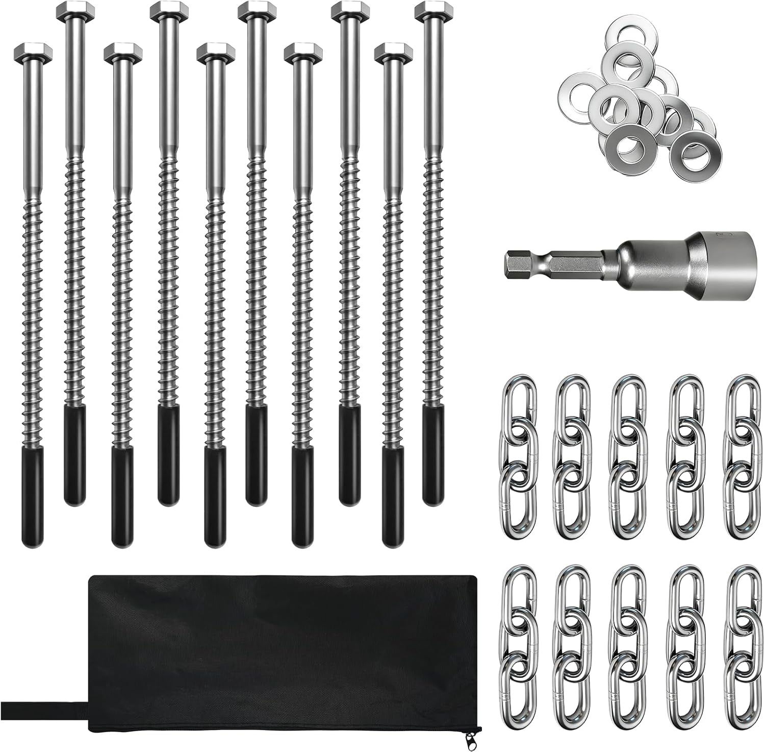 20 Pack Screw in Tent Stakes Heavy Duty,8 ’’ Ground Anchors Screw in,Metal Stakes with Hex Head Driver and Sturdy Storage Bag.(20)