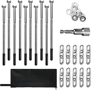 10 Pack Heavy Duty Screw-in Tent Stakes - 8 Inches Ground Anchors with Hex Head Driver and Storage Bag