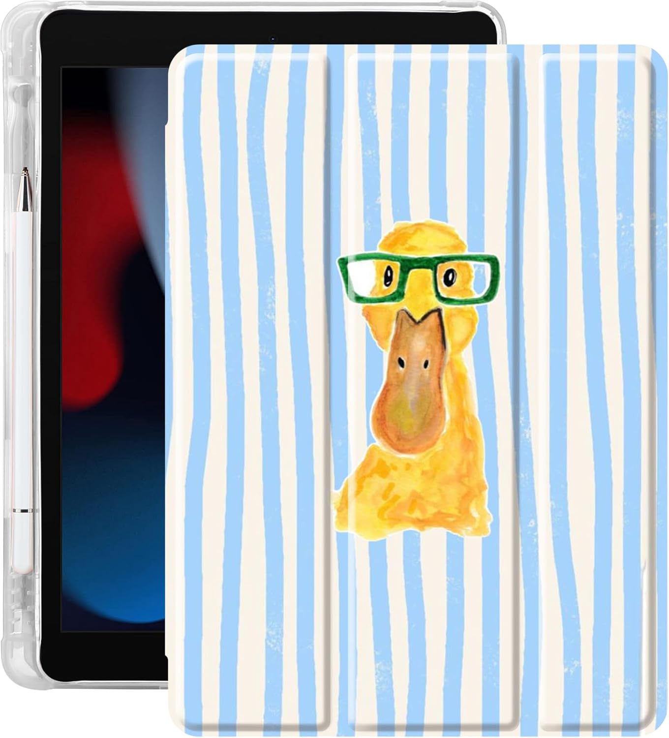 Idocolors Cute Funny Animal Case for 11-Inch iPad Air 2025 M3/iPad Air 2024 M2 (6th Gen), Built-in Pencil Holder with Soft TPU Clear Back Shell, Auto Wake/Sleep, Gentlemanly Duck
