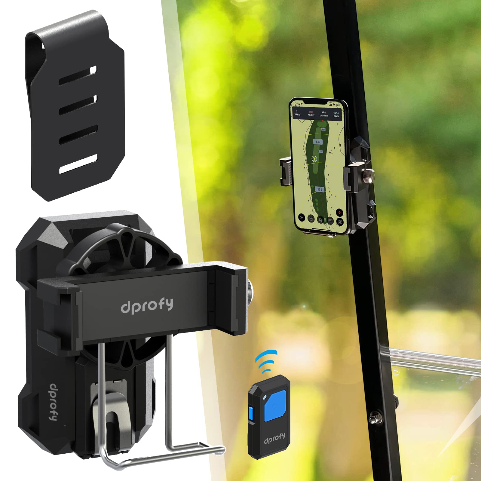 Dprofy Magnetic Golf Phone Caddy, Golf Cart Phone Holder, Record Your Golf Swing with Bluetooth Wireless Selfie Remote, Get Swing Feedback for Golf Training Aid, Golf Gifts for Men/Women