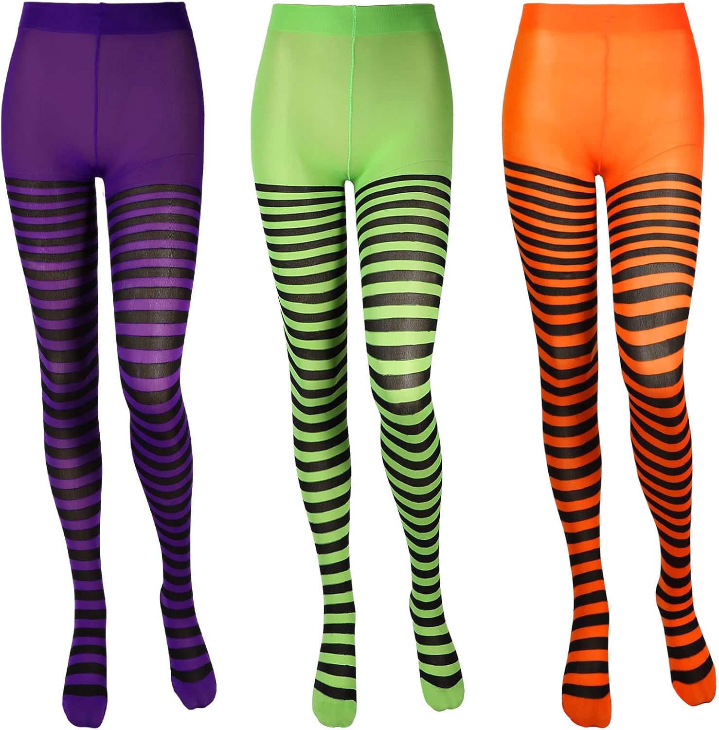 3 Pairs Women's Striped Tights Opaque Women's Horizontal Nylon Striped Tights