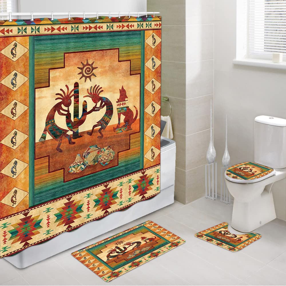 Southwestern - Juego de cortinas de ducha para baño, tela de poliéster impermeable occidental, accesorios de baño, decoración para bañera