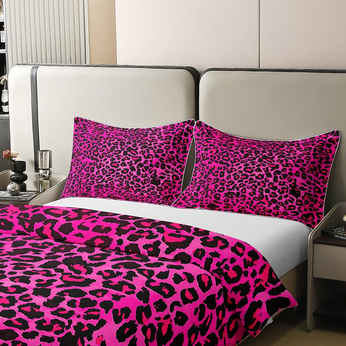 Homemissing Kinder heiße rosa Leopard 100% Baumwolle Bettwäsche Set 135x200cm Tierdruck Betten für Kinder Jungen Mädchen Gepard Bettwäsche-Set leichte Frauen Männer Safari Schlafzimmer Dekor