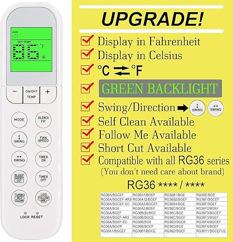 Miniatura 2 de Mando a distancia de repuesto para Midea ComfortStar FrigidaireAC Cooper & Hunter AC Aire acondicionado RG36B/BGE RG36F/BGEF RG36A/BGEF-AR3
