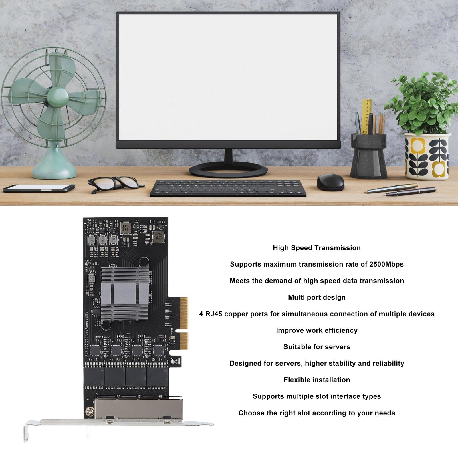 Ejoyous Carte Réseau PCIe 2.5Gb, 4 Ports RJ45 RTL8125BG