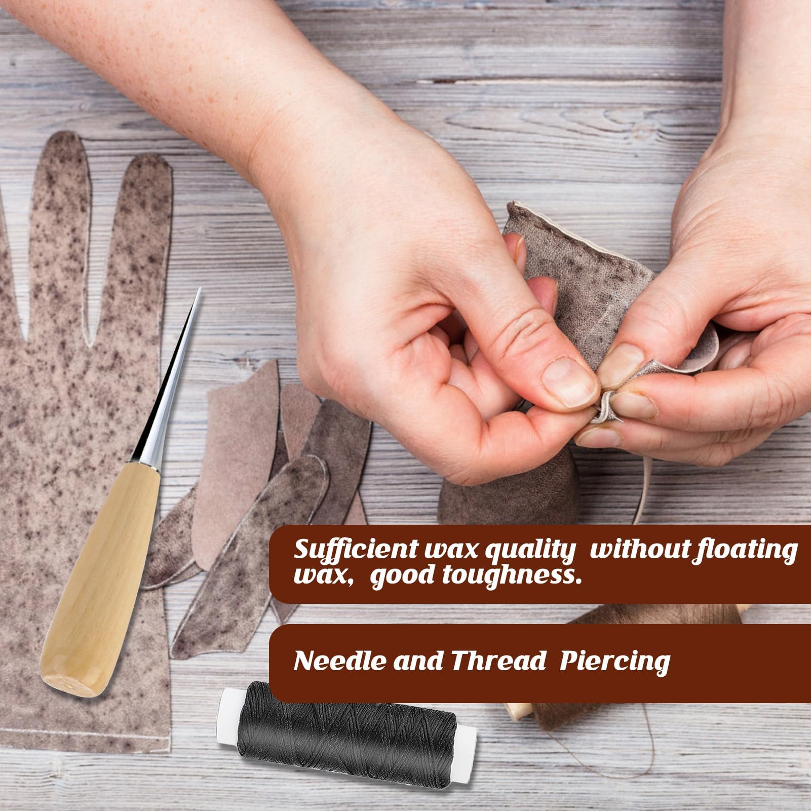 Kit Di Cucito In Pelle 21 Pezzi - Aghi Curvi E Dritti Con Filo Cerato Per Riparazioni E Artigianato - Foto 6