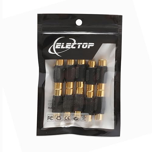Miniatura 7 de ELECTOP Paquete de 10 adaptadores RCA hembra a hembra de audio y video dorado, para teléfono, altavoz, cable RCA, amplificador