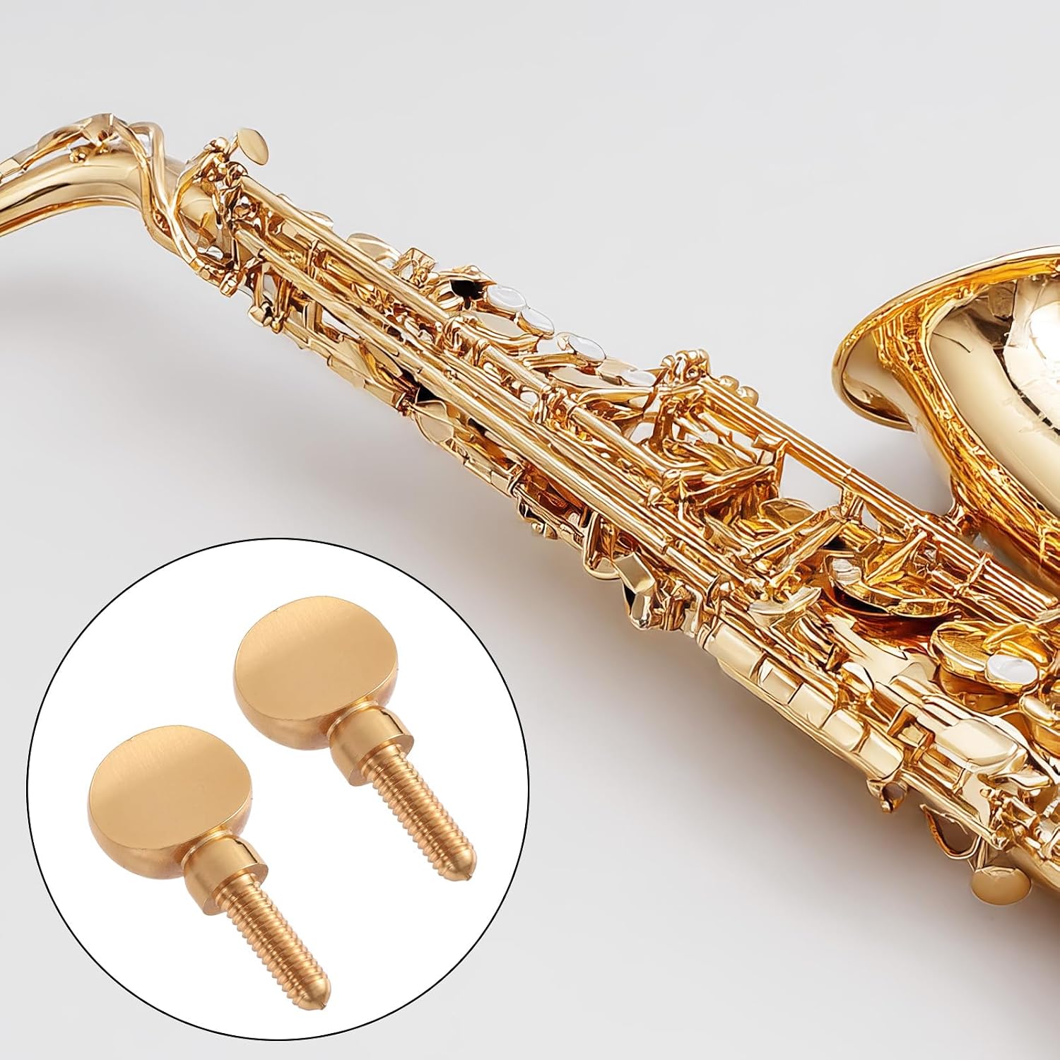 2pcs Saxophone Neck Screws, Heavy Golden Sax Neck Screw Brass Tightening Attach Sax Screw Tightener for Soprano Alto Tenor, Neck Parts Replacement Instrument Accessory
