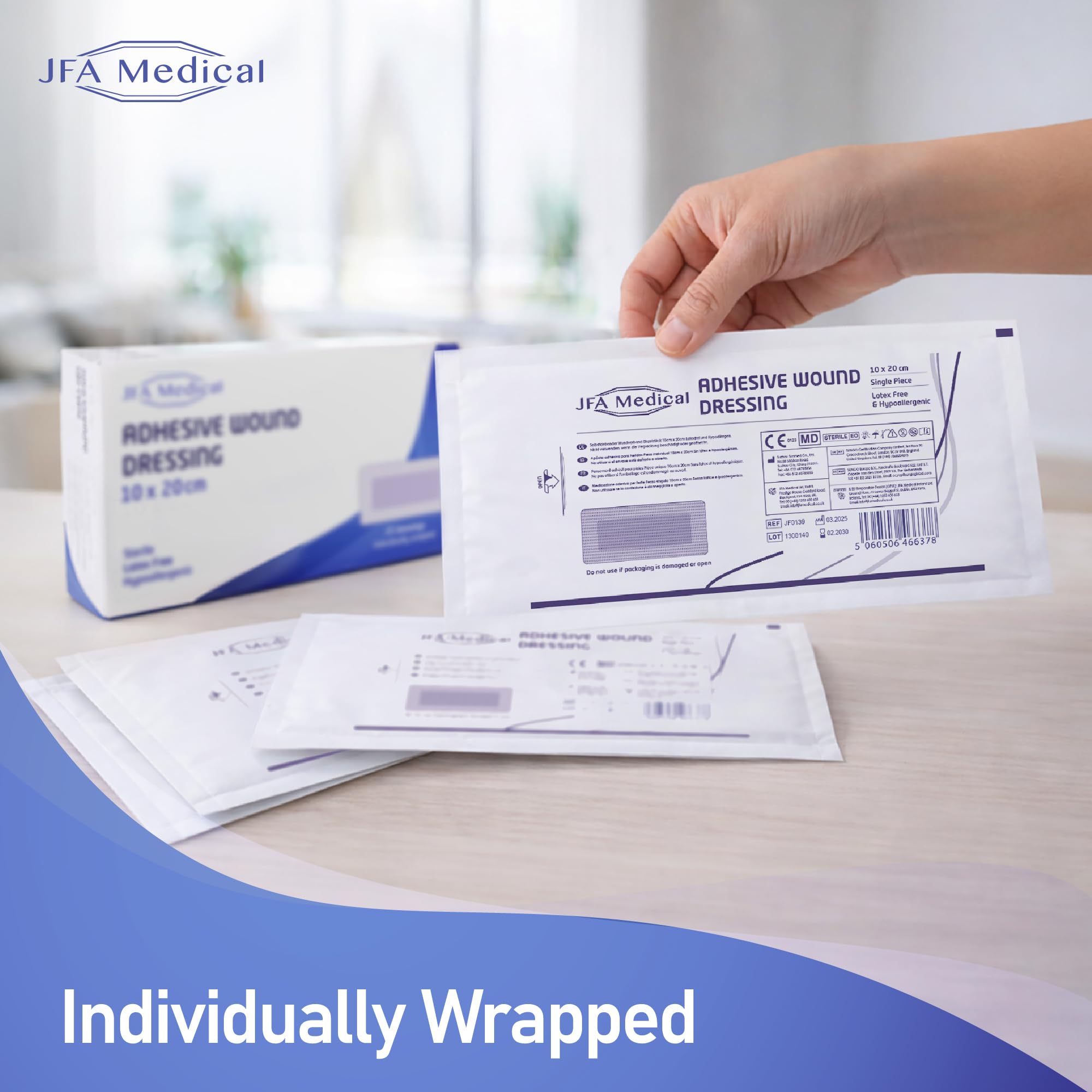 JFA Medical Pack of 25 Adhesive Wound Dressings - Suitable for cuts, Scratches, abrasions and grazes (100mmx200mm)