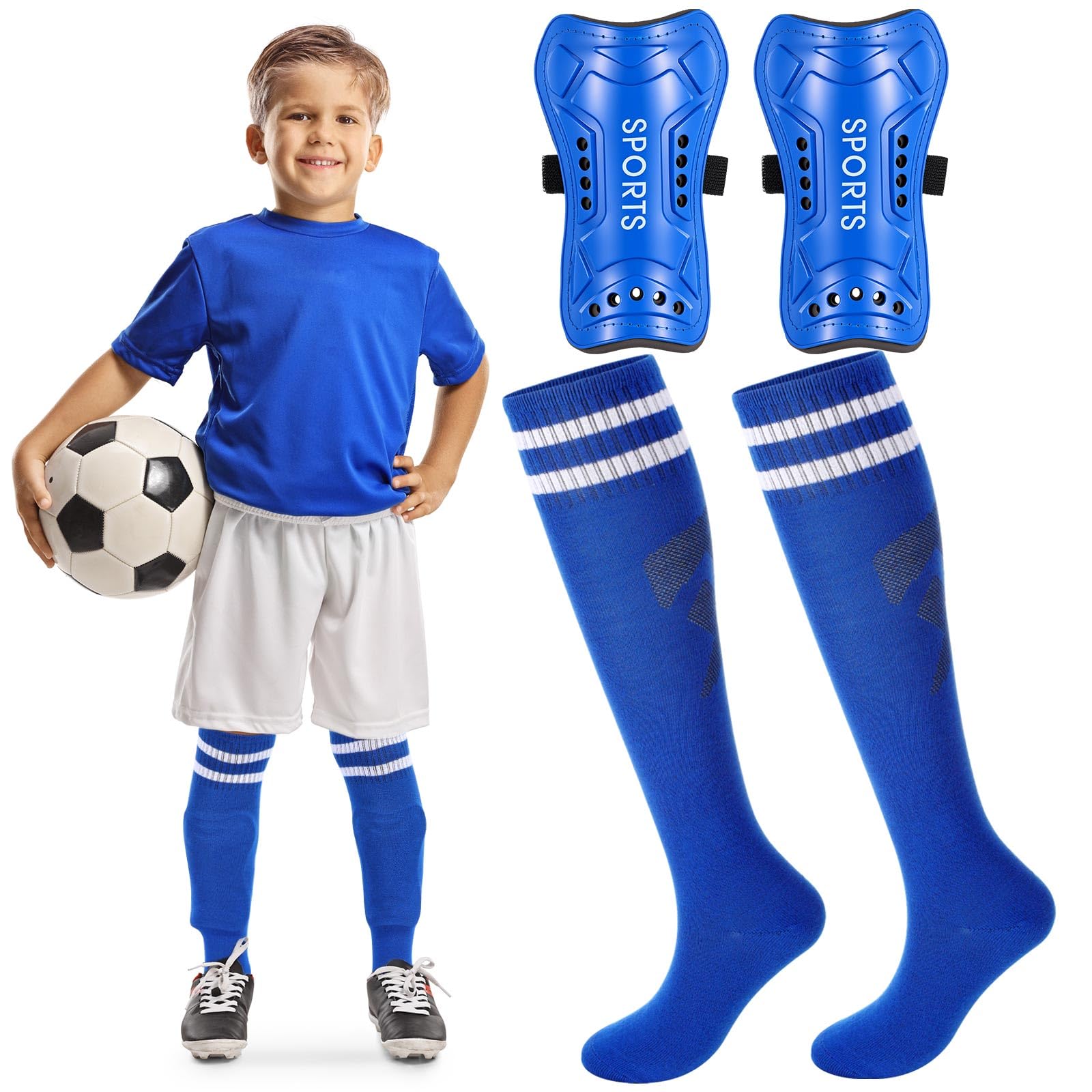 Syhood Soccer Shin Guards and Socks for Toddler Kids Youth, Lightweight Soccer Shin Pads Protective Defender Gear for 3-5, 5-10, 10-15 Years Old