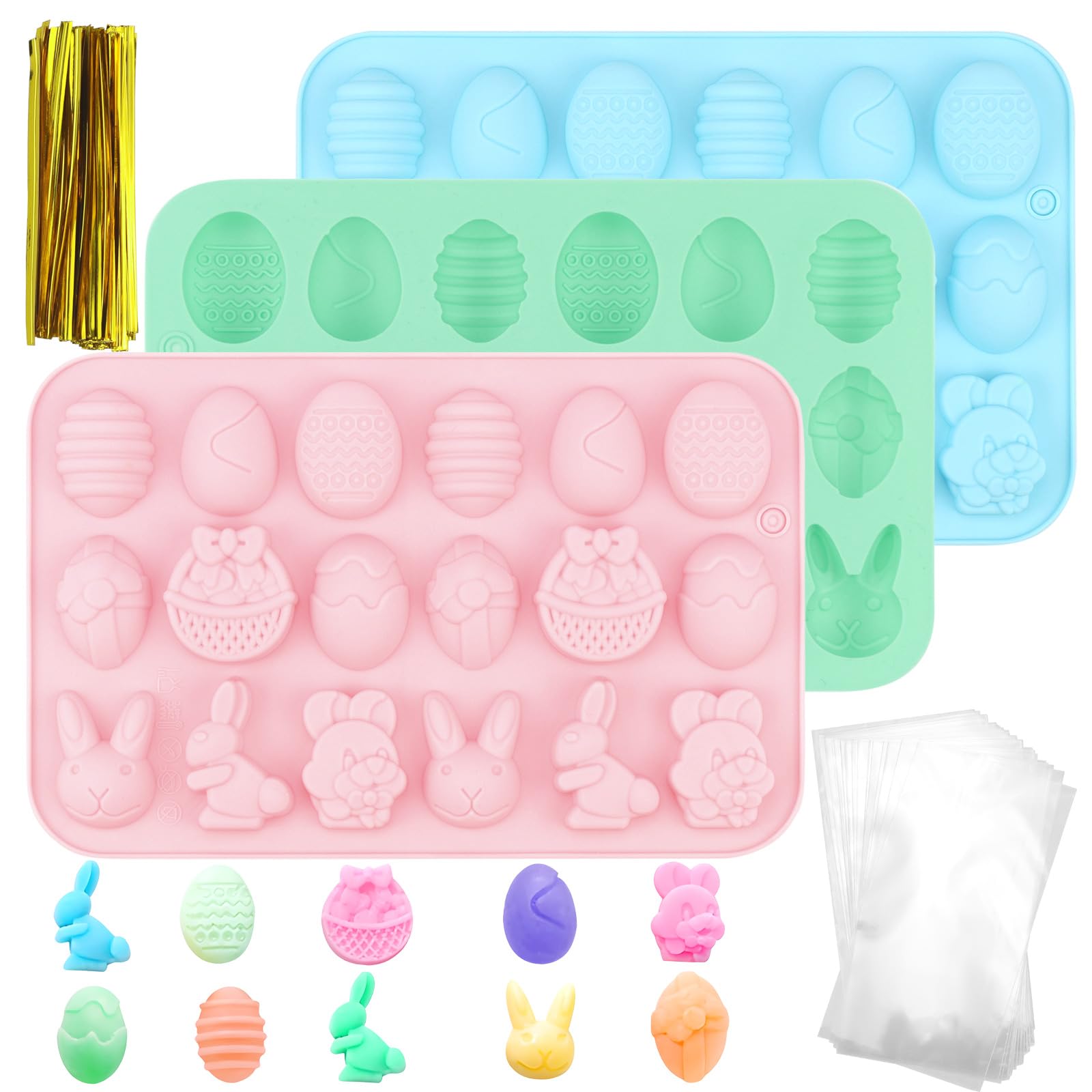 Silicone Mould Easter Baking Mould Easter Pack of 3 Silicone Baking Mould Rabbit and Easter Eggs Baking Mould Silicone Chocolate Mould Silicone Baking Moulds for Making Chocolate, Cake, Biscuits, Soap