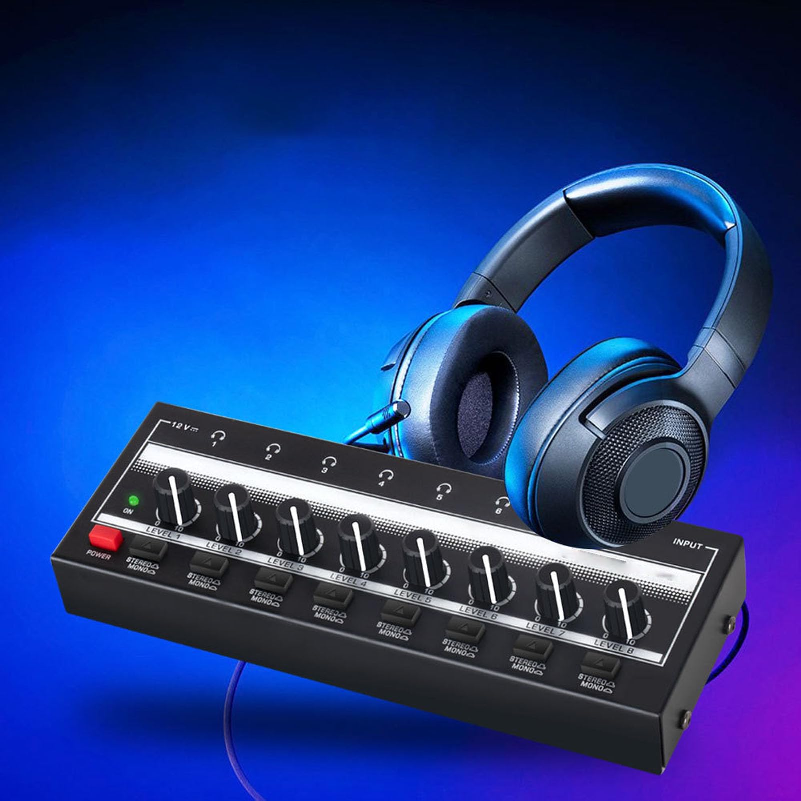 Amplificador de Auriculares Estéreo de 8 Canales, Amplificador de Auriculares Estéreo de 8 Salidas y 1 Entrada Amplificador de Auriculares de Compacto para (Enchufe Europeo