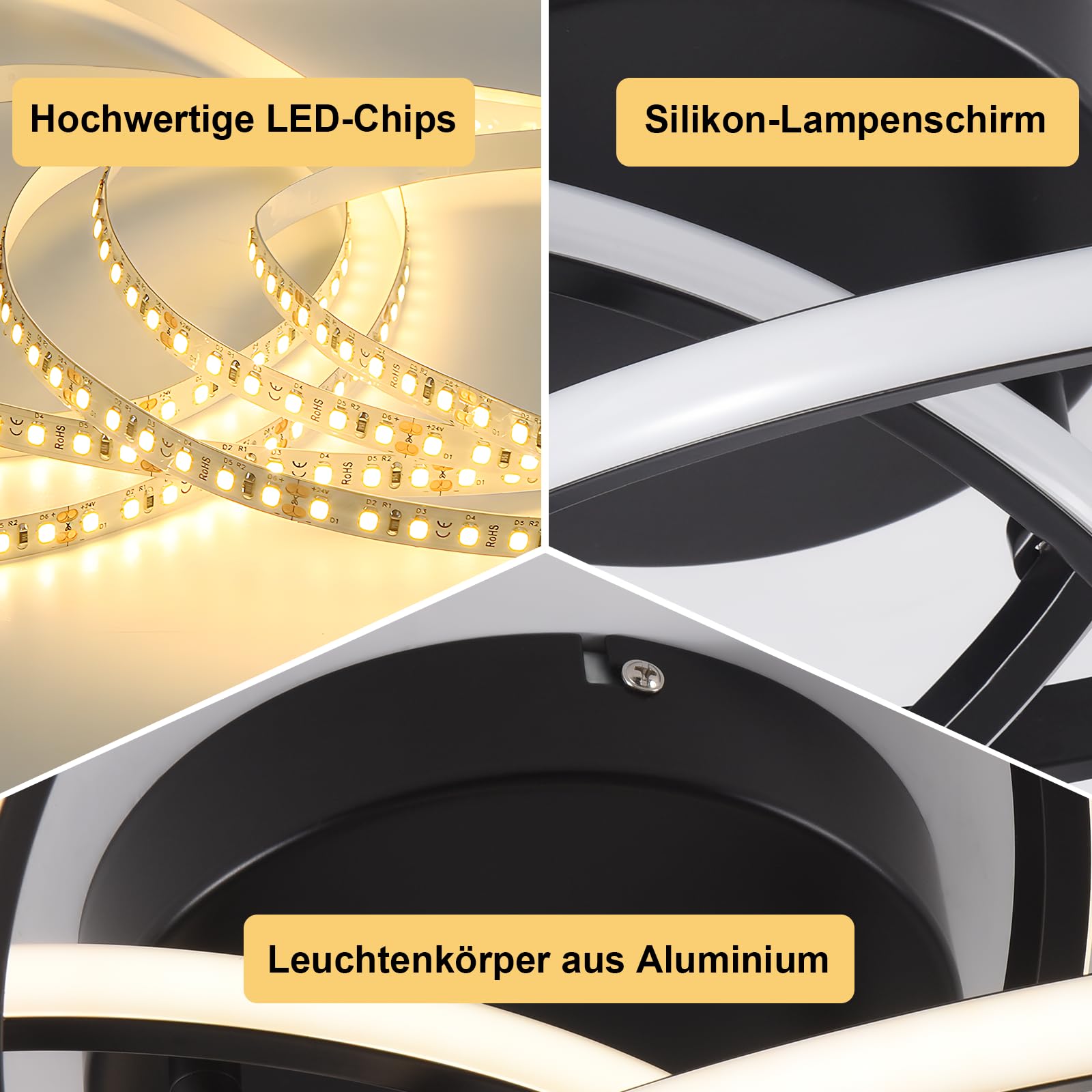 Homefire LED Deckenleuchte Wohnzimmer Deckenlampe Schwarz 46W Dimmbar | Modern Blume Design Wohnzimmerlampe mit Fernbedienung, Metall+Silikon Küchenlampe, Schlafzimmer Deckenleuchten für Küche Flur