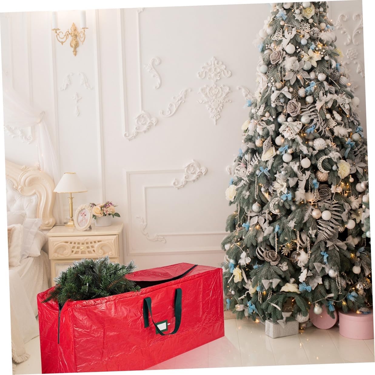Large Waterproof Christmas Tree Storage Bag with Zipper Red 165x38x76cm Dustproof Holiday Tree Organizer for Home Storage