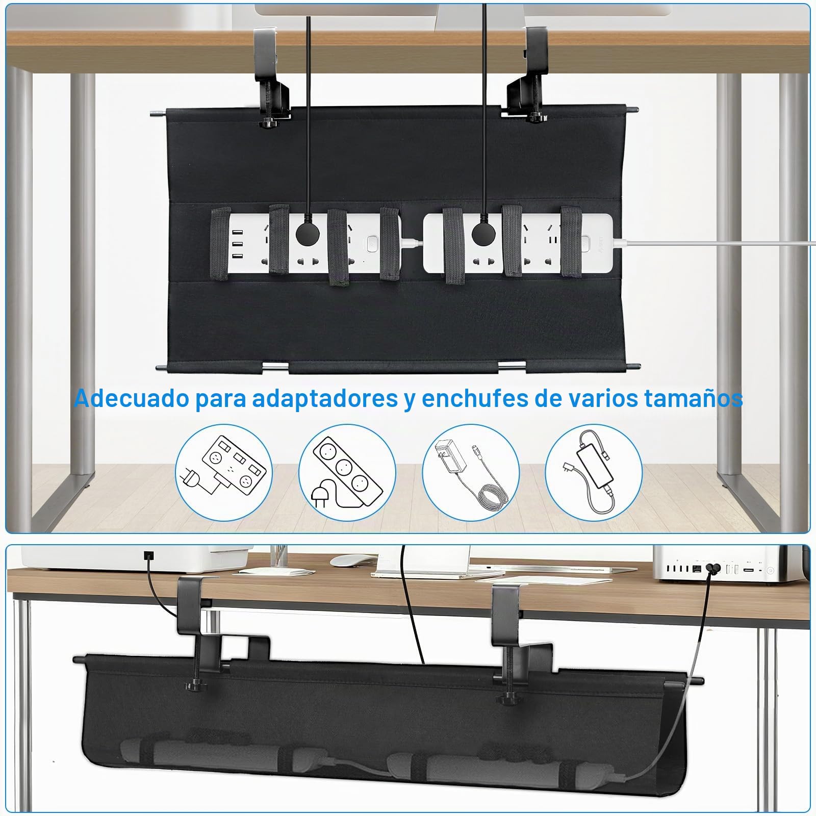 Bandeja Cables Escritorio, Acabado Flexible De La Mesa De GestióN De Cables Sin PerforacióN De 70cm, InstalacióN De Pinzas Sin PerforacióN, Impermeable Estable, Adecuada Para Oficinas Y Hogares