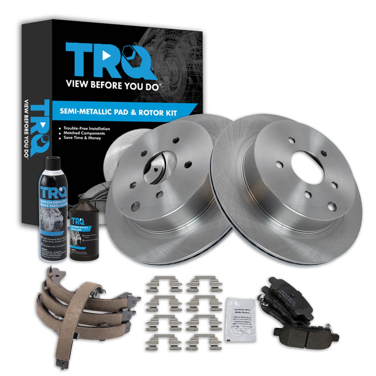 TRQ Rear Brake Pad &amp; Rotor Kit Semi-Metallic Compatible with 2006-2008 Infiniti FX35 FX45 2018-2019 Q50 Q60 2003-2007 Nissan Murano 2004-2007 Quest
