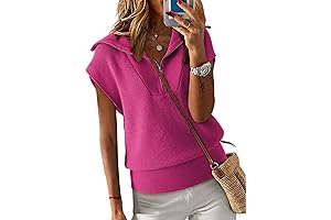 Women's Casual Sleeveless Quarter Zip Pullover Sweater