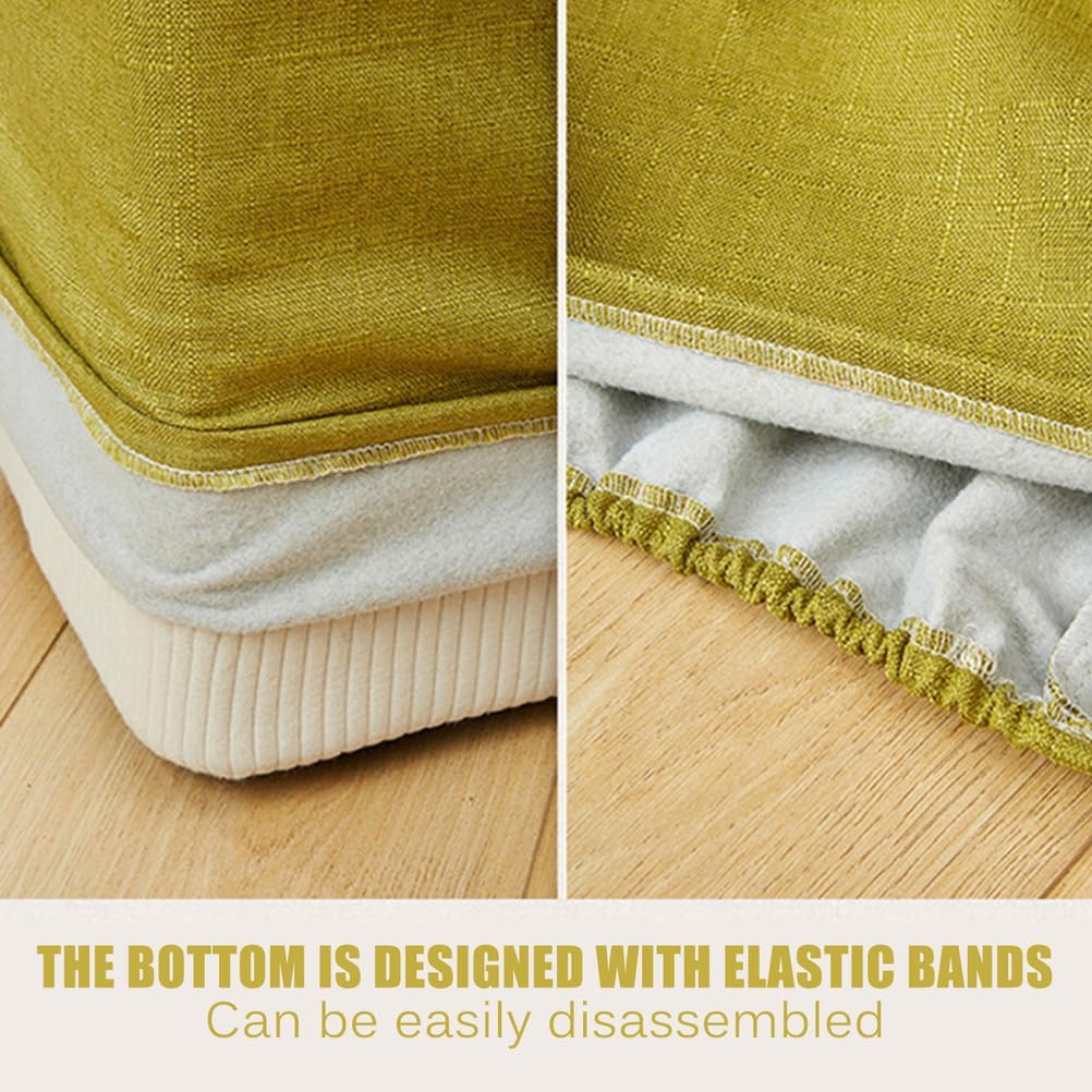 Coffee,45 * 45 * 45cm, Square Ottoman Cover Footstool Slipcover Luxury Cotton and Linen Fabric Soft Foot Stool Cover Protector with Nonslip Elastic Bottom for Living Room Bedroom Washable