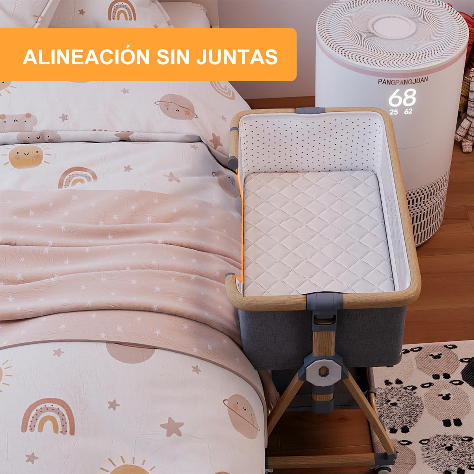 Cuna 3 en 1, Cuna de colecho,Crib Mecedora, Ajuste de Altura e inclinación del colchón (Color veta de Madera)