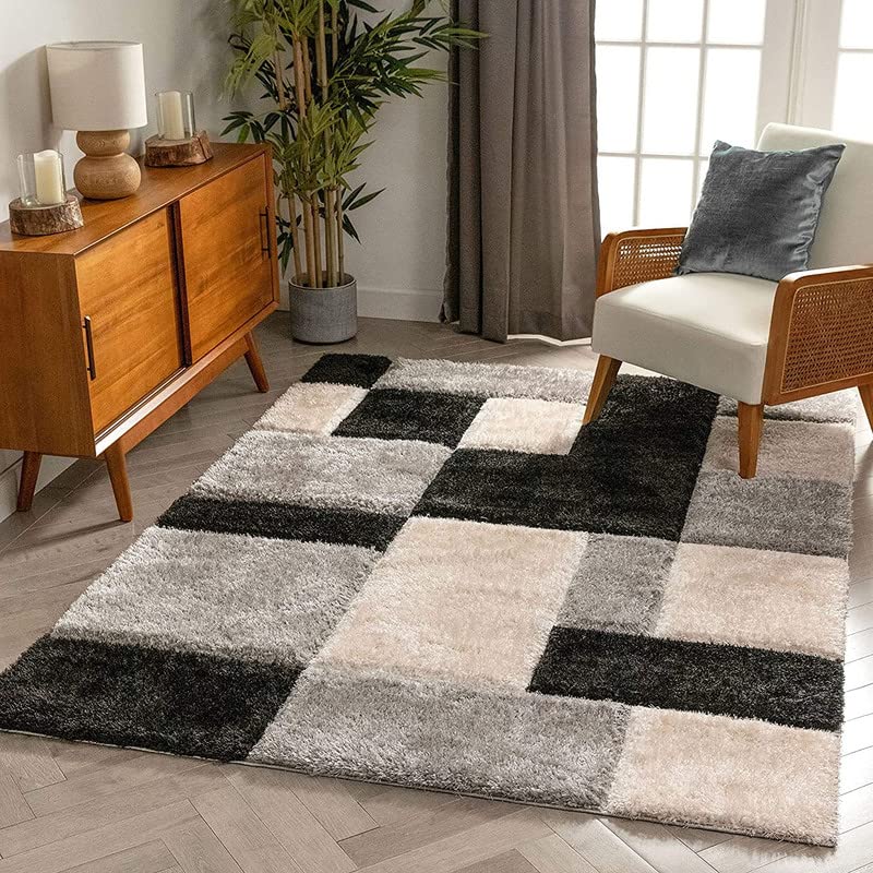 Image of Shaggy Carpet for Living Room 3 X 5 FEET Fluffy Plush Area Rug, Thick Fur Floor Carpet Modern Cozy Rug for Home Decor, Kids Room Bedside Hall, Durable Comfortable Shaggy Rug (Black)