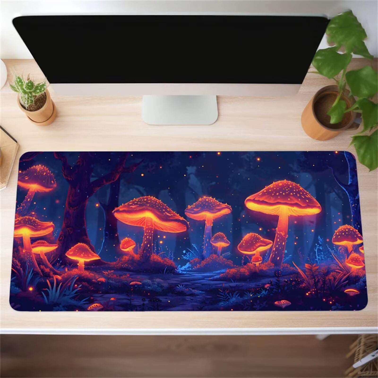 Podkładka na biurko, Woodland Dream Mushrooms Long Computer Keyboard Mousepad Mouse Mat Washable with Slip Rubber Base(2mm,800x300x2mm)