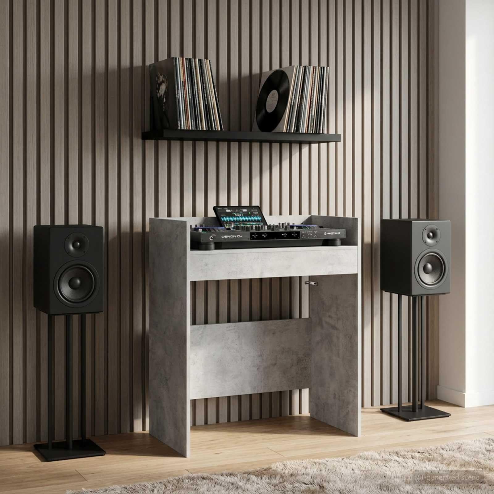 vidaXL DJ Tisch Betongrau 102 x 45 x 102 cm Holzwerkstoff, U-Form, modernes DJ-Pult, ergonomischer Musikarbeitsplatz, vielseitige Audio-Ausrüstung, Profi-Station
