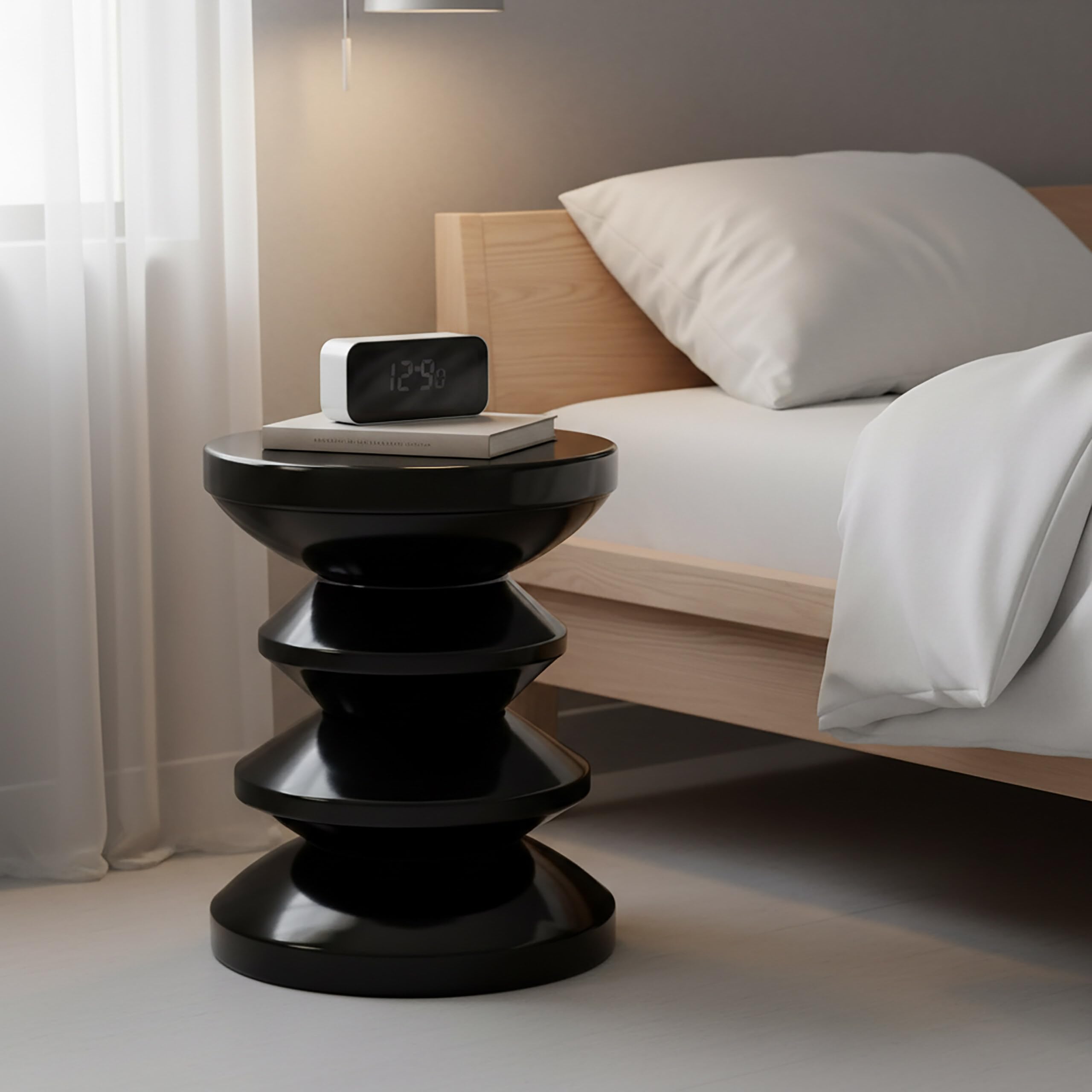 Relaxdays Tavolino & Sgabello, Zig-Zag, arredo Soggiorno, HxD: 46 x 35 cm, Metallo, Nero, Tavolini