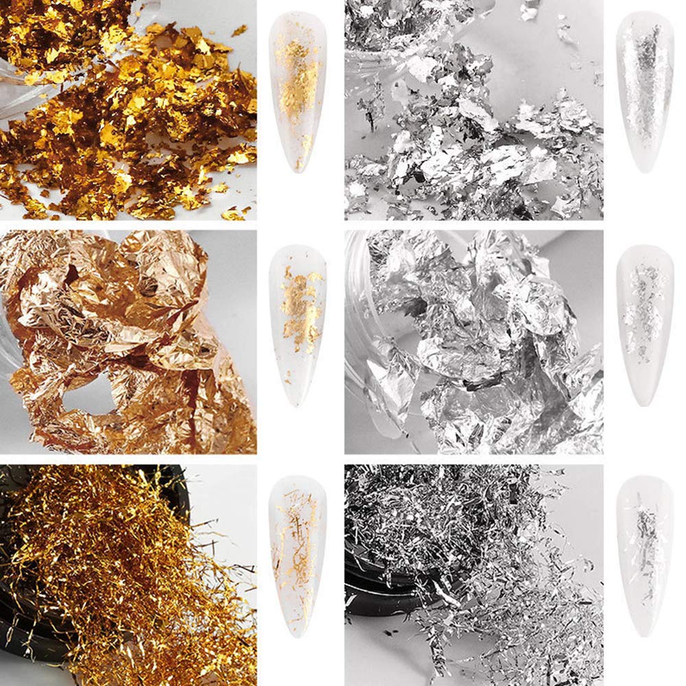 BQTQ 4 Scatole Foglia d'oro Foglia di Metallo con 1 Pezzi Pinzetta per Unghie Pittura Decorazioni Fai da Te, 7g/Scatole