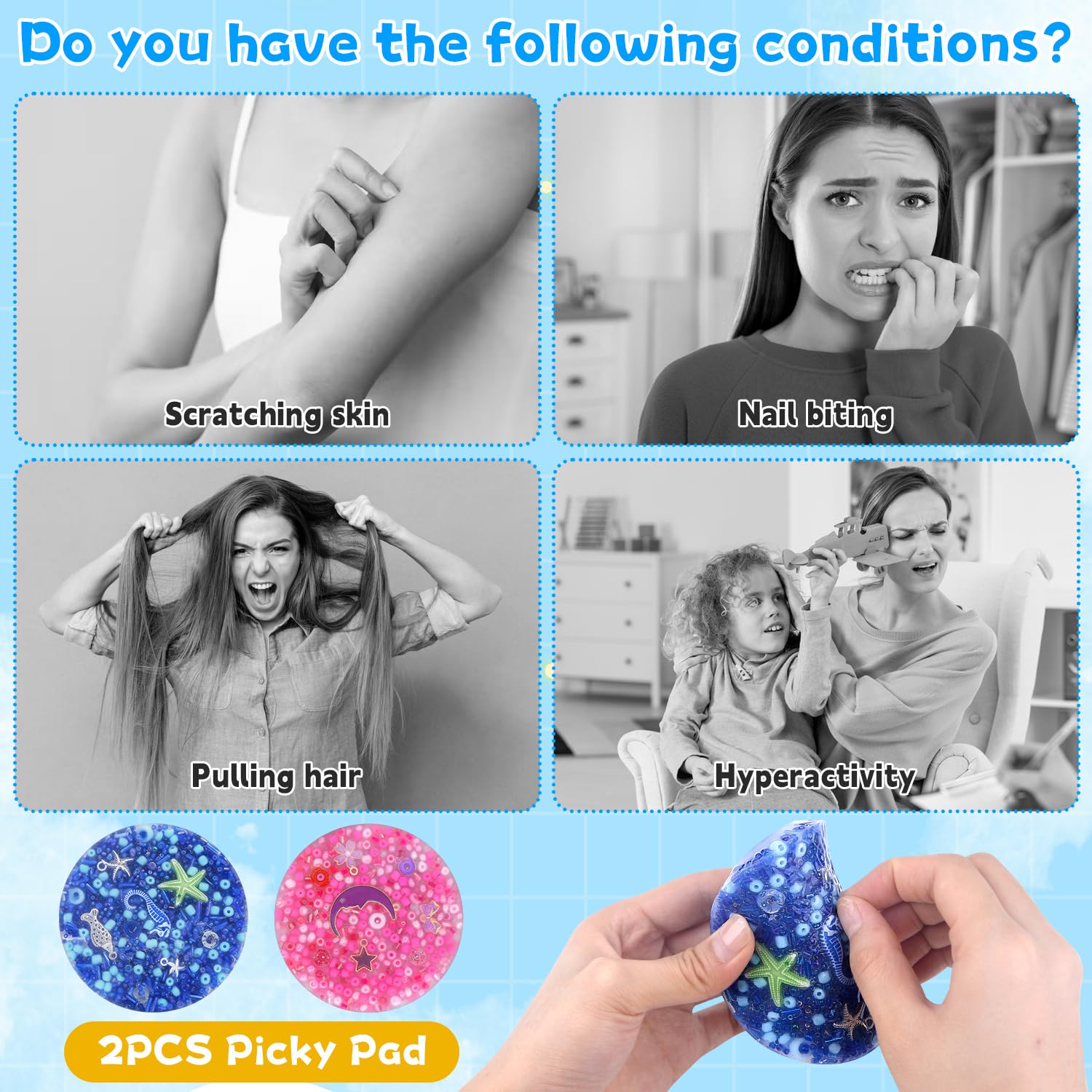 Picky Pad, 2PCS Skin Picking Fidget Toys, Round Picky Pad Sensory, Picky Pad Kit, Stress and Anxiety Relief Toys for Adults Kids - Image 2