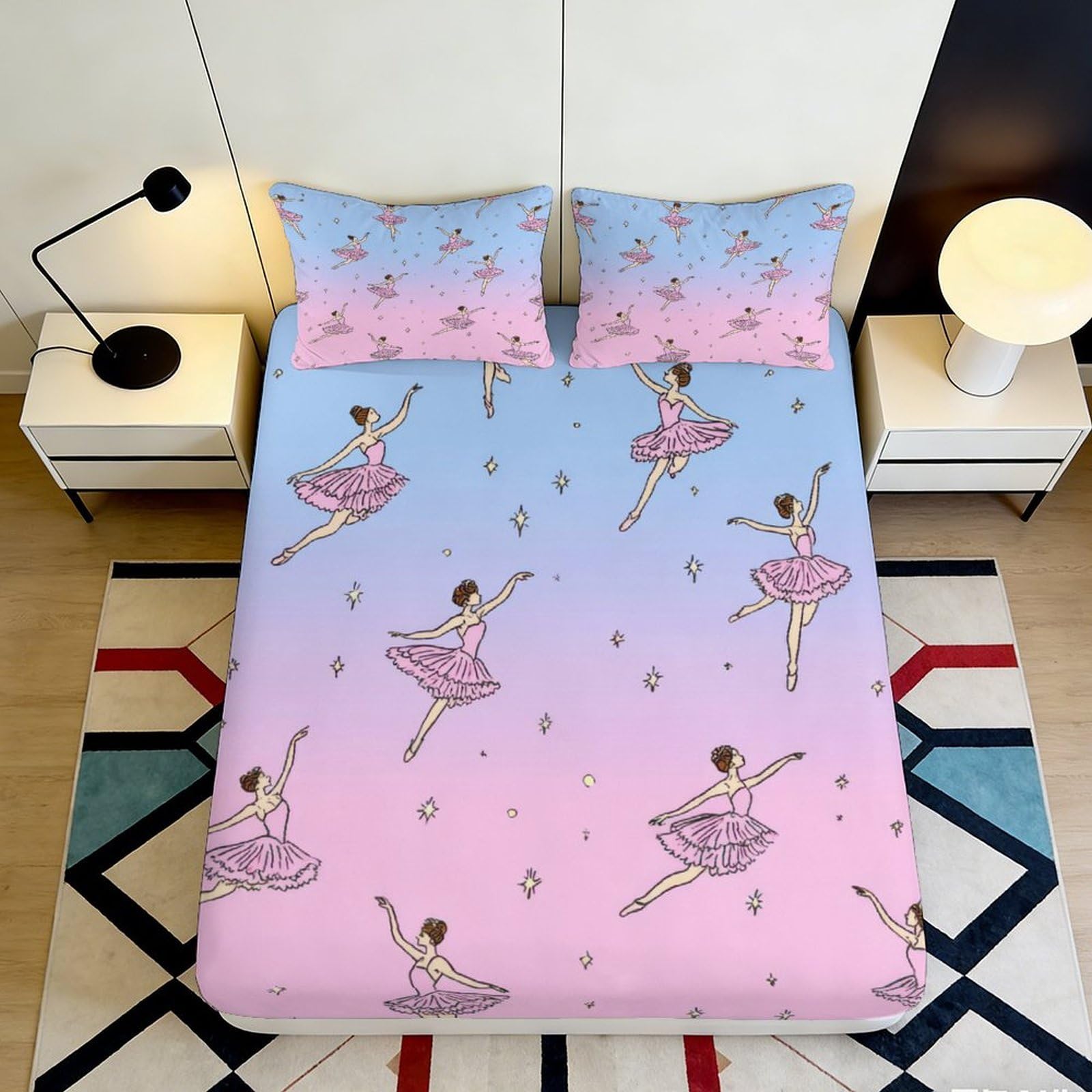 Pnayamiorkfel Style-10 3D Printed Ballet Dancer Fitted Sheet Microfiber Pink Blue Artistic Bedroom Decor Anti-Slip Mattress Cover For Home Dorm 90X200x25cm