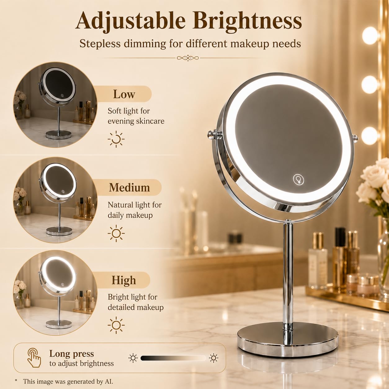 Ysenchan Espejo de maquillaje iluminado, espejo de aumento LED recargable de 8 pulgadas, espejo de manipulación 5X de doble cara con soporte, espejo de escritorio de pie cosmético