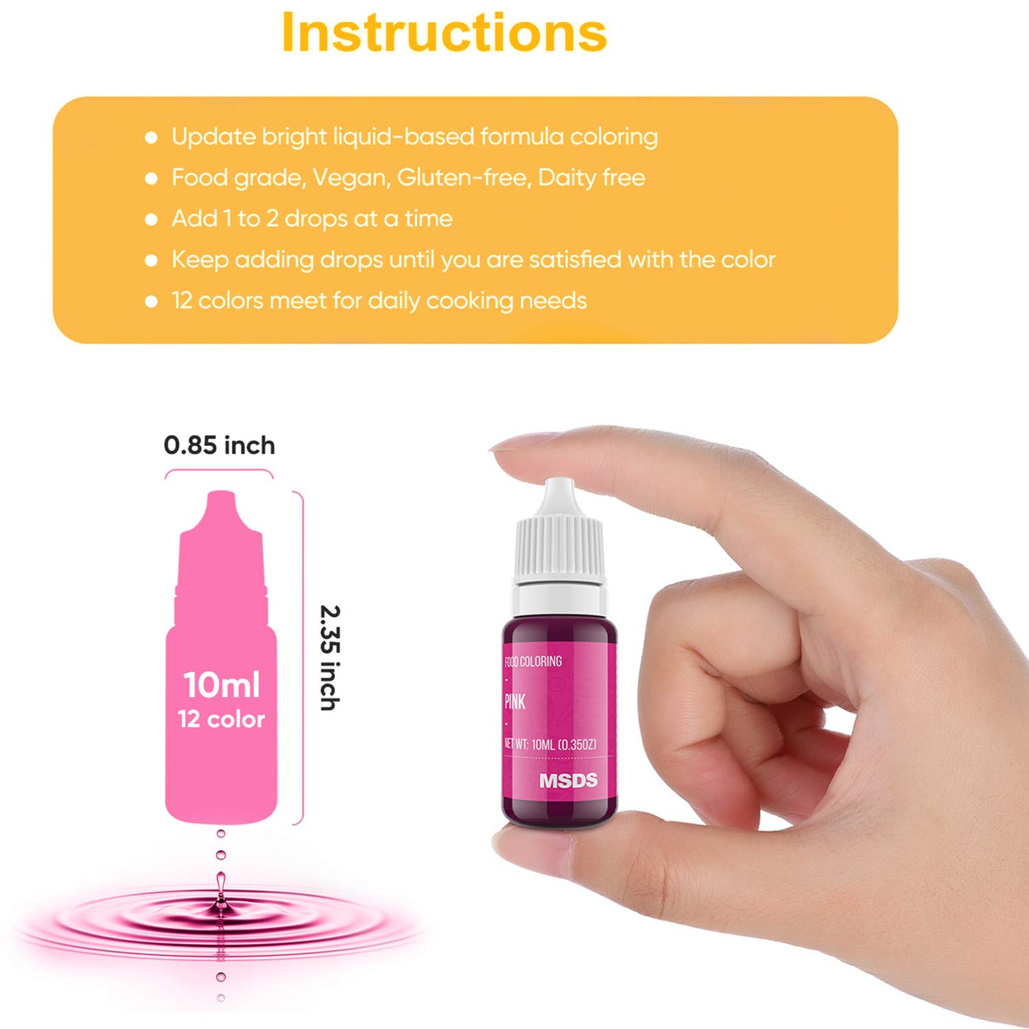 Cake Food Coloring Set, ValueTalks Liquid Vibrant Colors Edible Food Dye for Kids, Vegan Free Icing Colors for Baking, Cookie, Icing, Decorating, Fondant, DIY Slime (12 Colors/0.35 Fl Oz) : Grocery & Gourmet Food