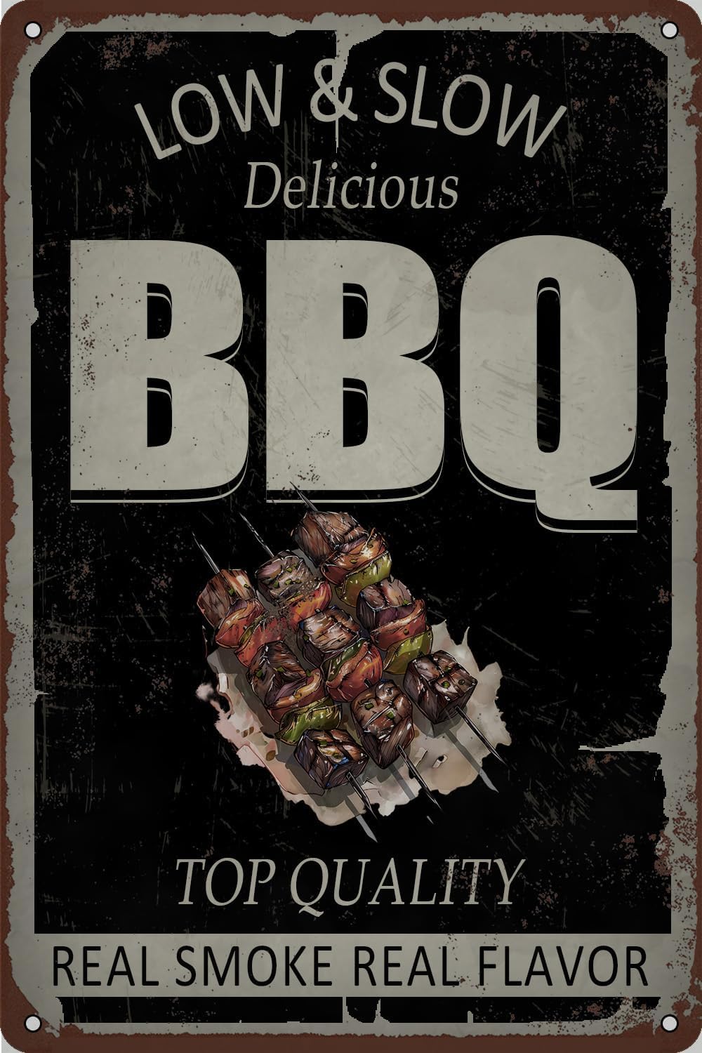 SMAZDFXX Low & Slow Delicious BBQ RealReal Flavor Metal Tin Sign, Accessories Wall Decor Poster for Bars Restaurants Cafes Pubs Home Indoor Outdoor Men Women 8"x12"