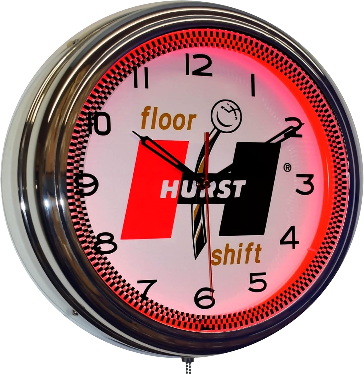 Hurst Floor Shift Nostalgic Neon Lighted Wall Clock Garage Decor (16" Red) Home
