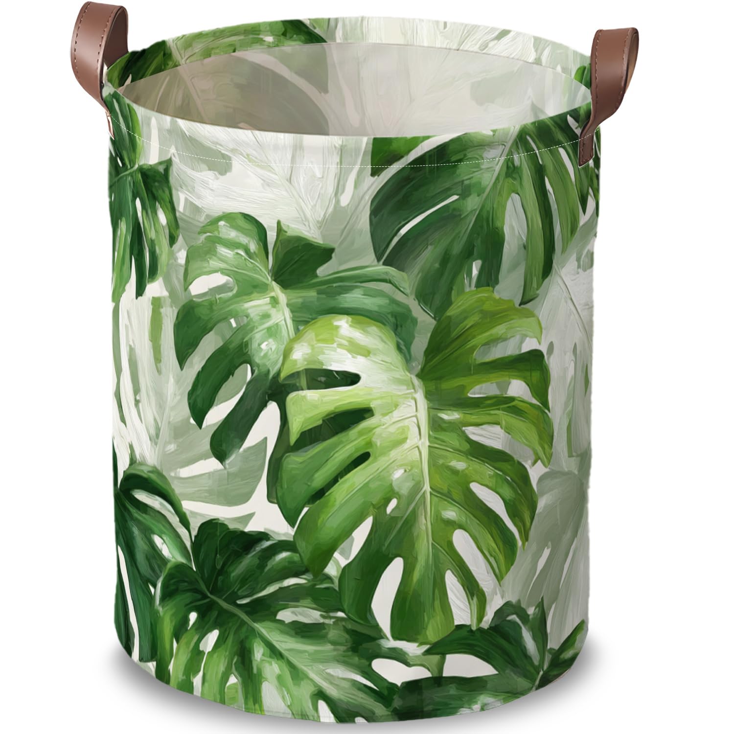 Dark Botanical Beach Laundry Basket, Oxford Cloth Hamper, 15.75x19.7in