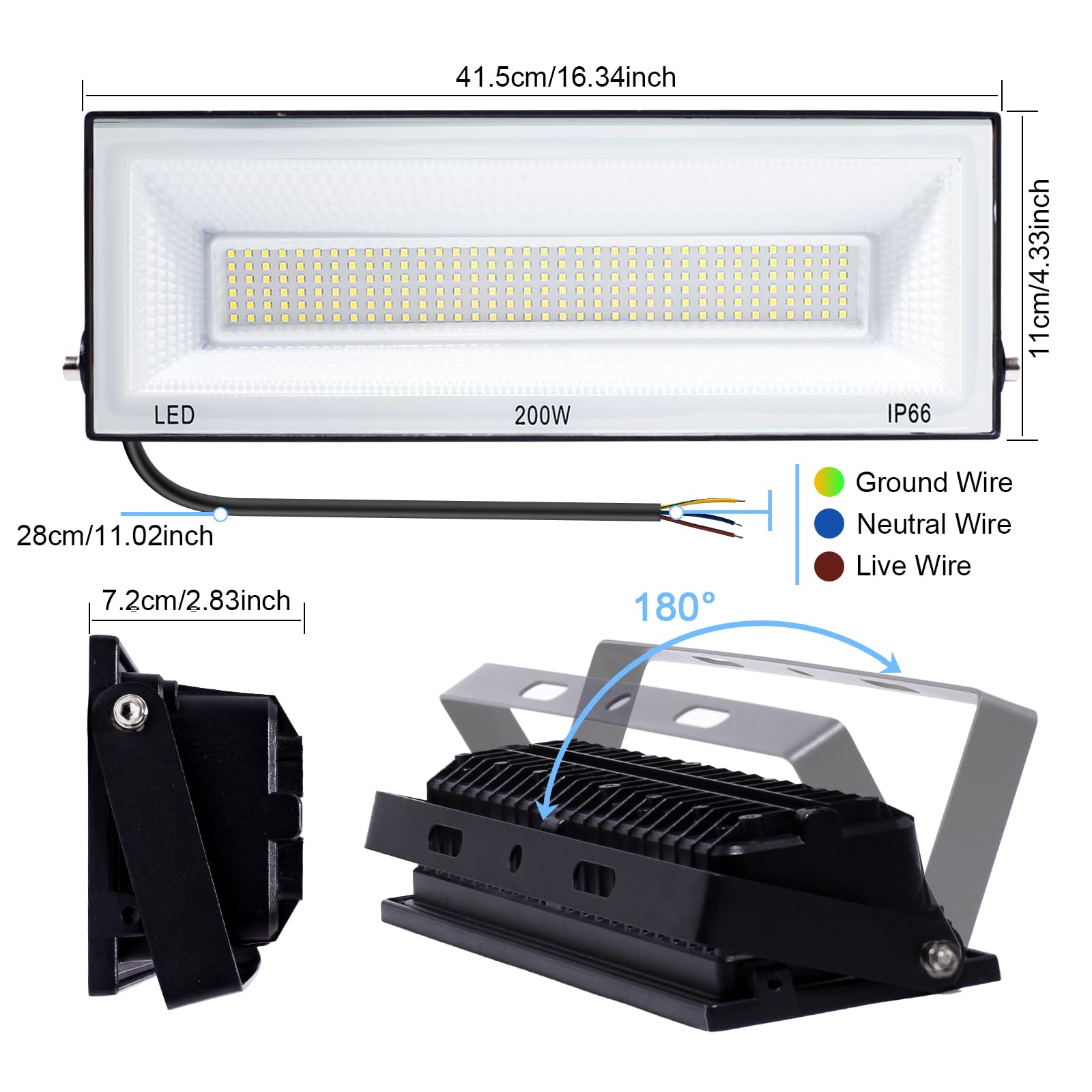 CREATESTAR 200W Faretto LED da Esterno, 24000LM Super Luminoso Proiettore LED da esterno, 6500K Luce Bianco Freddo, IP66 Impermeabile Faretti LED per Giardino, Garage, Stadio, Campo Sportivo