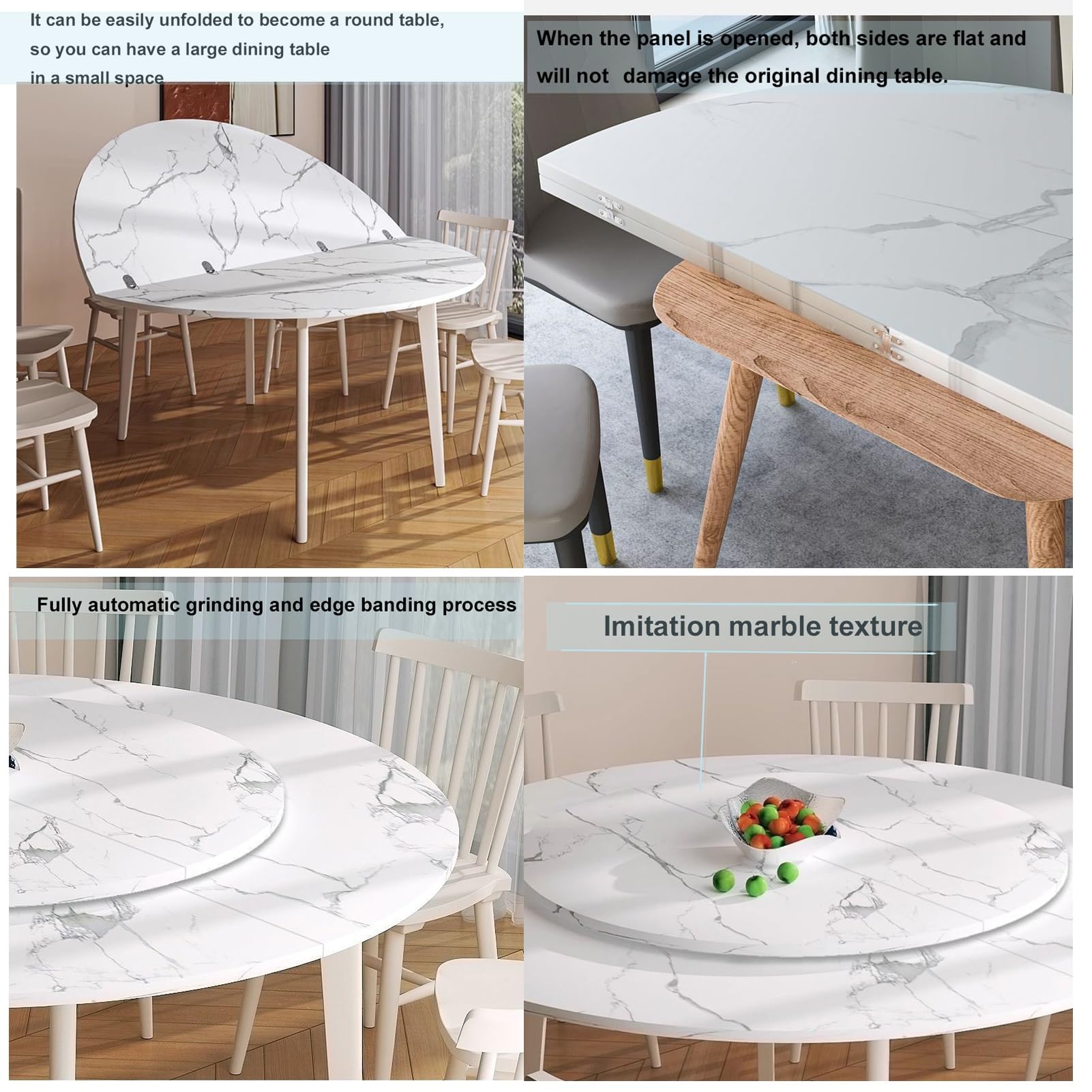 Okrągły składany blat stołu o średnicy 122 cm, zajmujący mało miejsca, drewniany stół do kuchni i patio, półskładany design z metalowym sprzętem, wielokolorowe opcje Easy Sto.