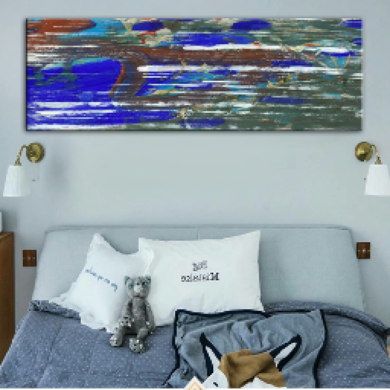 Peinture graffiti multicolore 30x90 cm abstrait doré pour grand mur vide